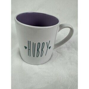 Baum Hubby Mug  Purple Inside Teal  Writing Heart Large White 4.25 Tall 4" Wide